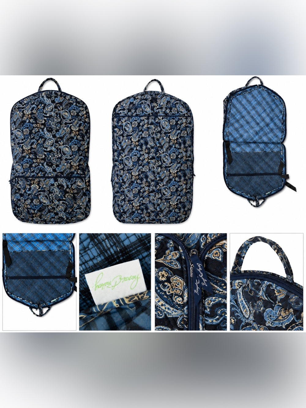 Vera Bradley Blue Paisley Hanging Garment Bag Travel Suit Dress Organizer